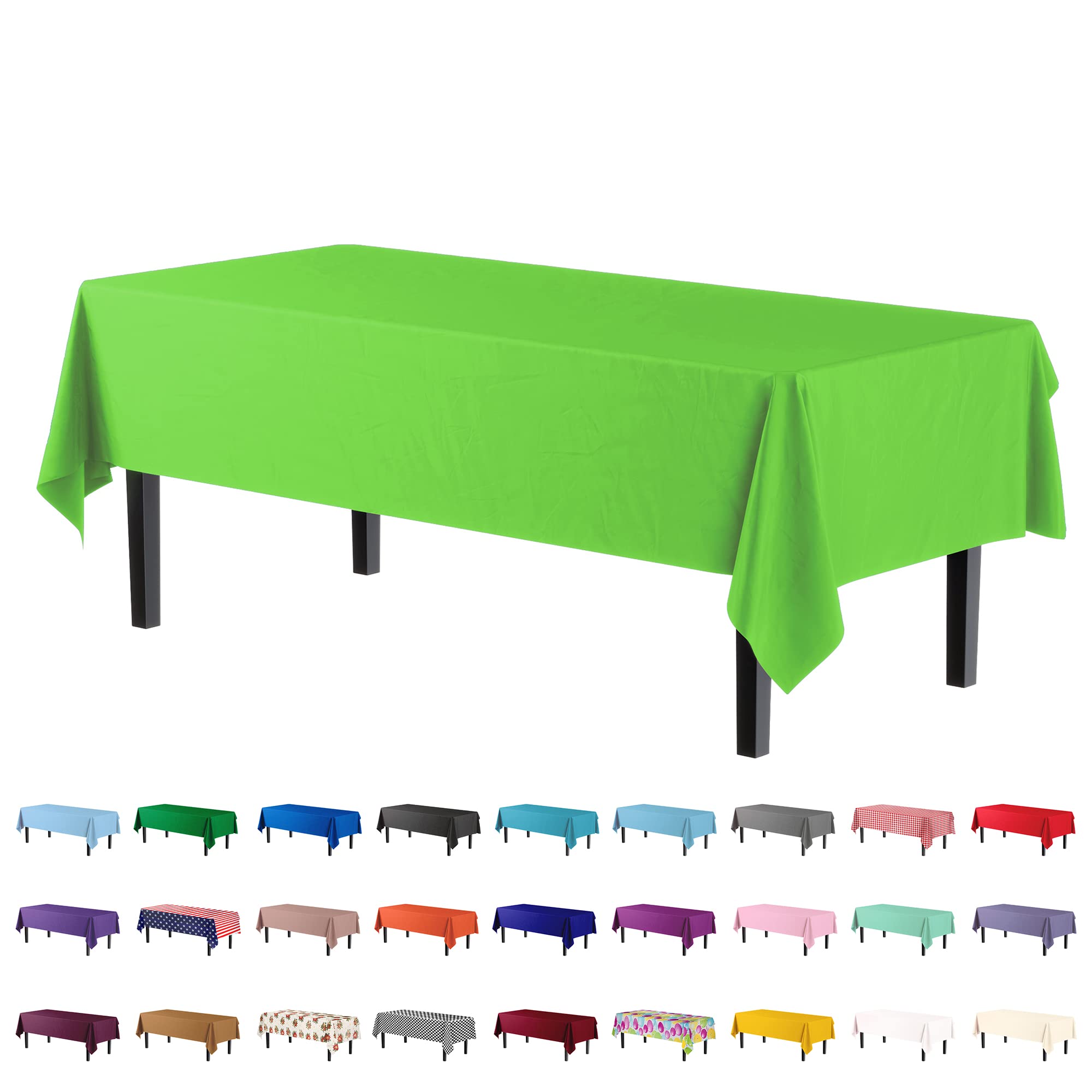 Premium Lime Green Plastic Table Covers | 6 Pack