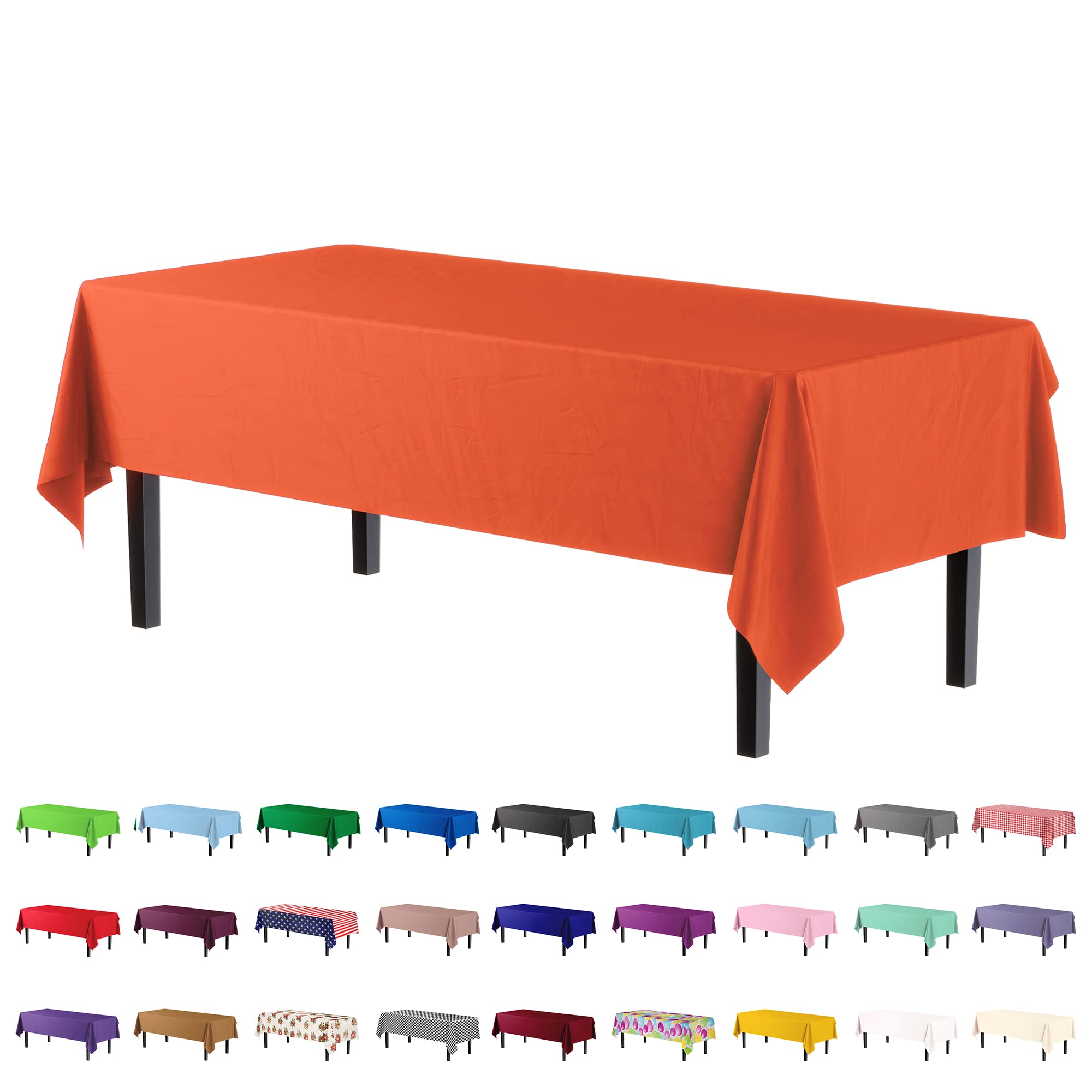 Premium Orange Plastic Table Covers | 6 Pack