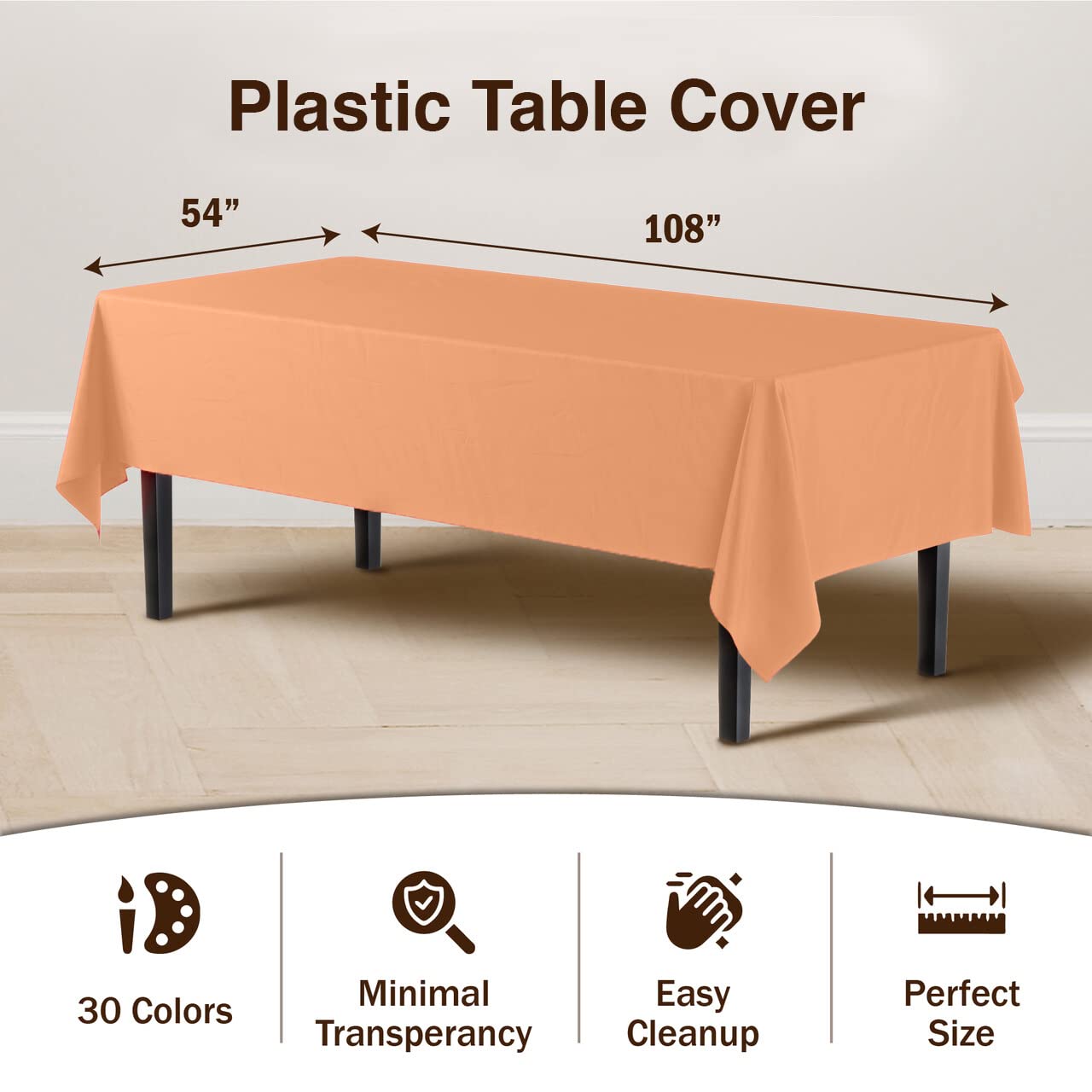 Premium Peach Plastic Table Covers | 12 Pack