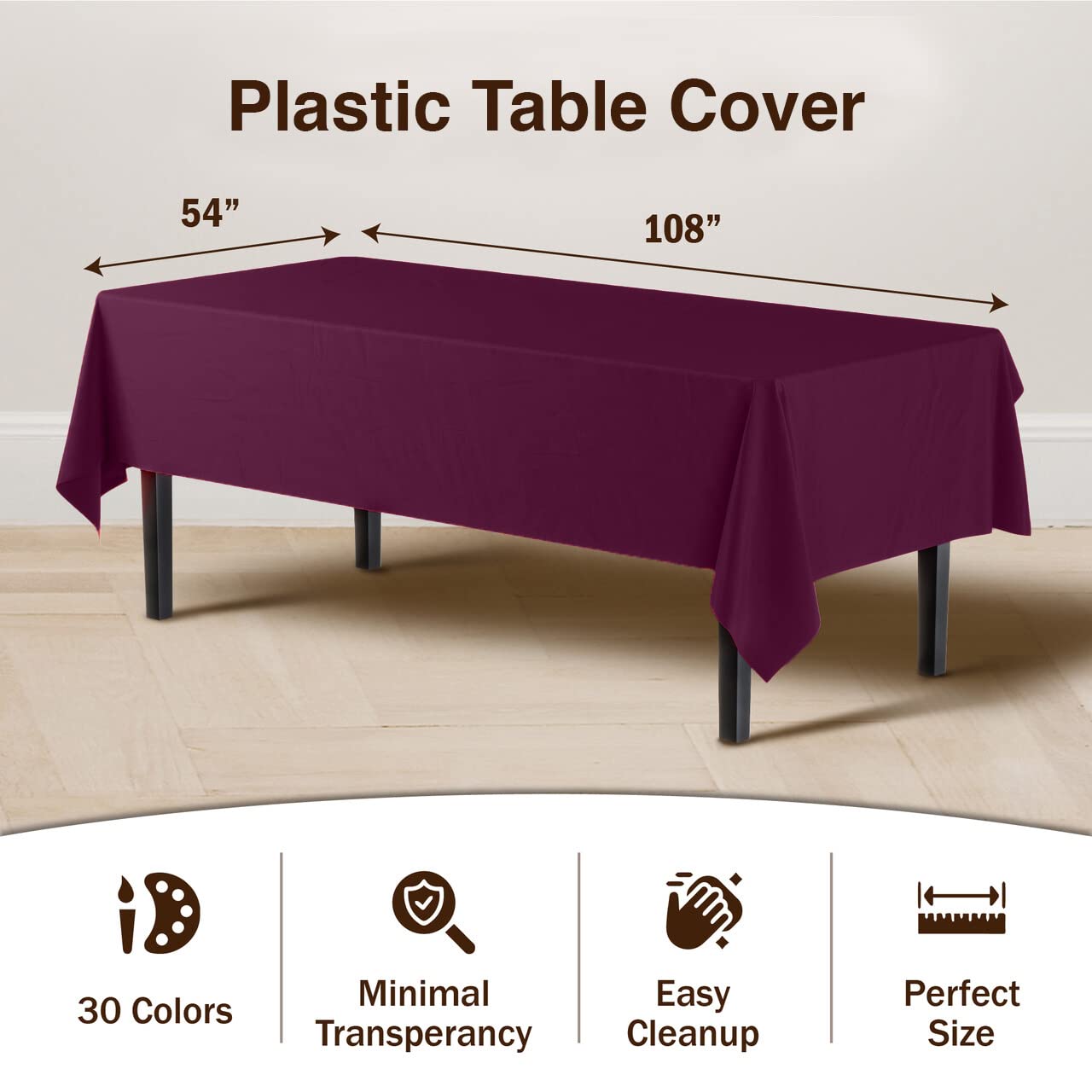 Premium Plum Plastic Table Covers | 6 Pack