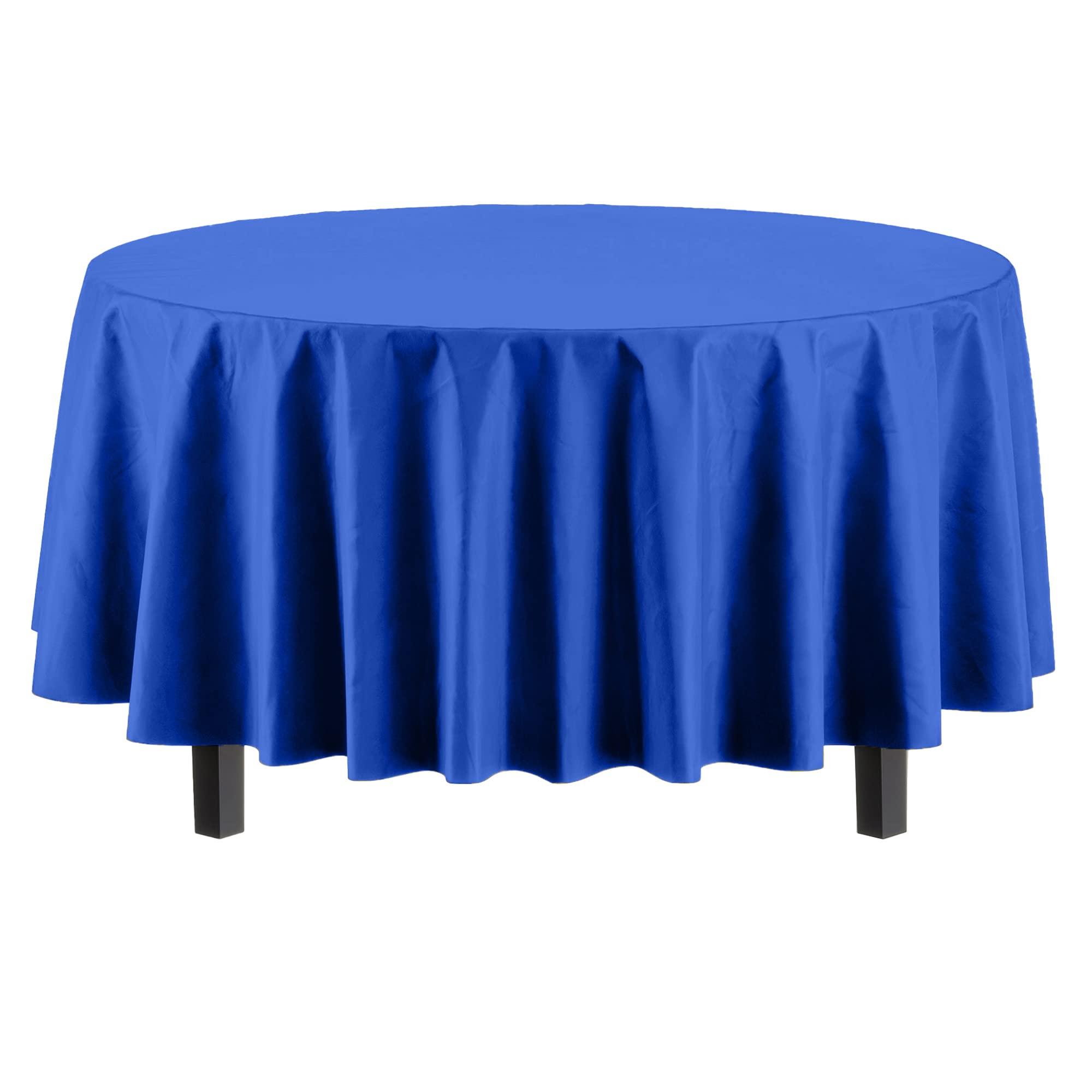 Premium Round Dark Blue Plastic Table Covers | 12 Pack