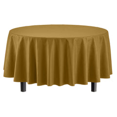 Premium Round Gold Plastic Table Covers | 6 Pack