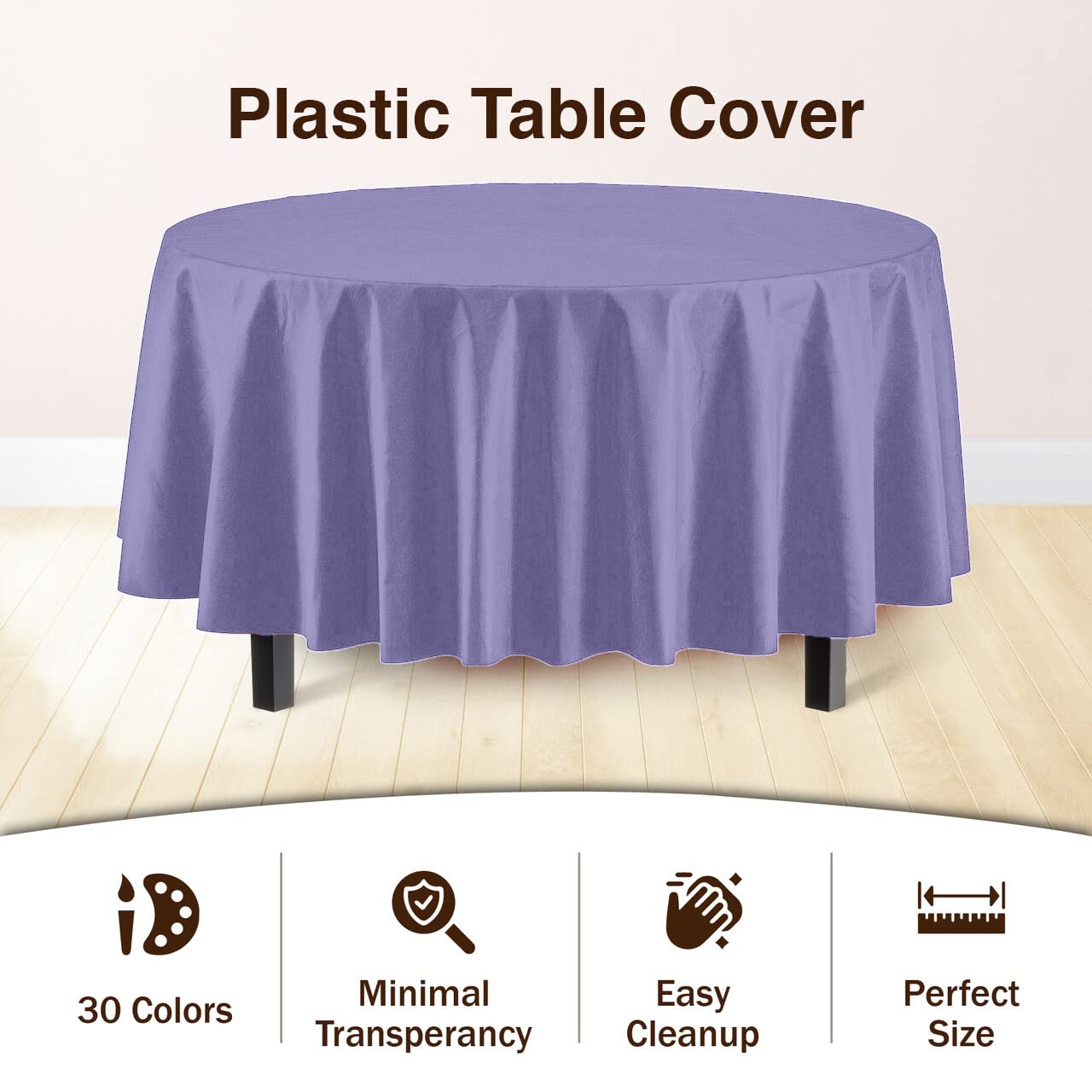 Premium Round Lavender Plastic Table Covers | 12 Pack