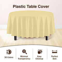 Premium Round Light Yellow Plastic Table Covers | 12 Pack