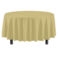 Premium Round Light Yellow Plastic Table Covers | 6 Pack