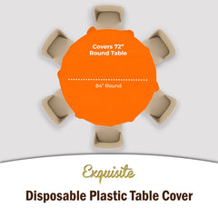 Premium Round Orange Plastic Table Covers | 12 Pack