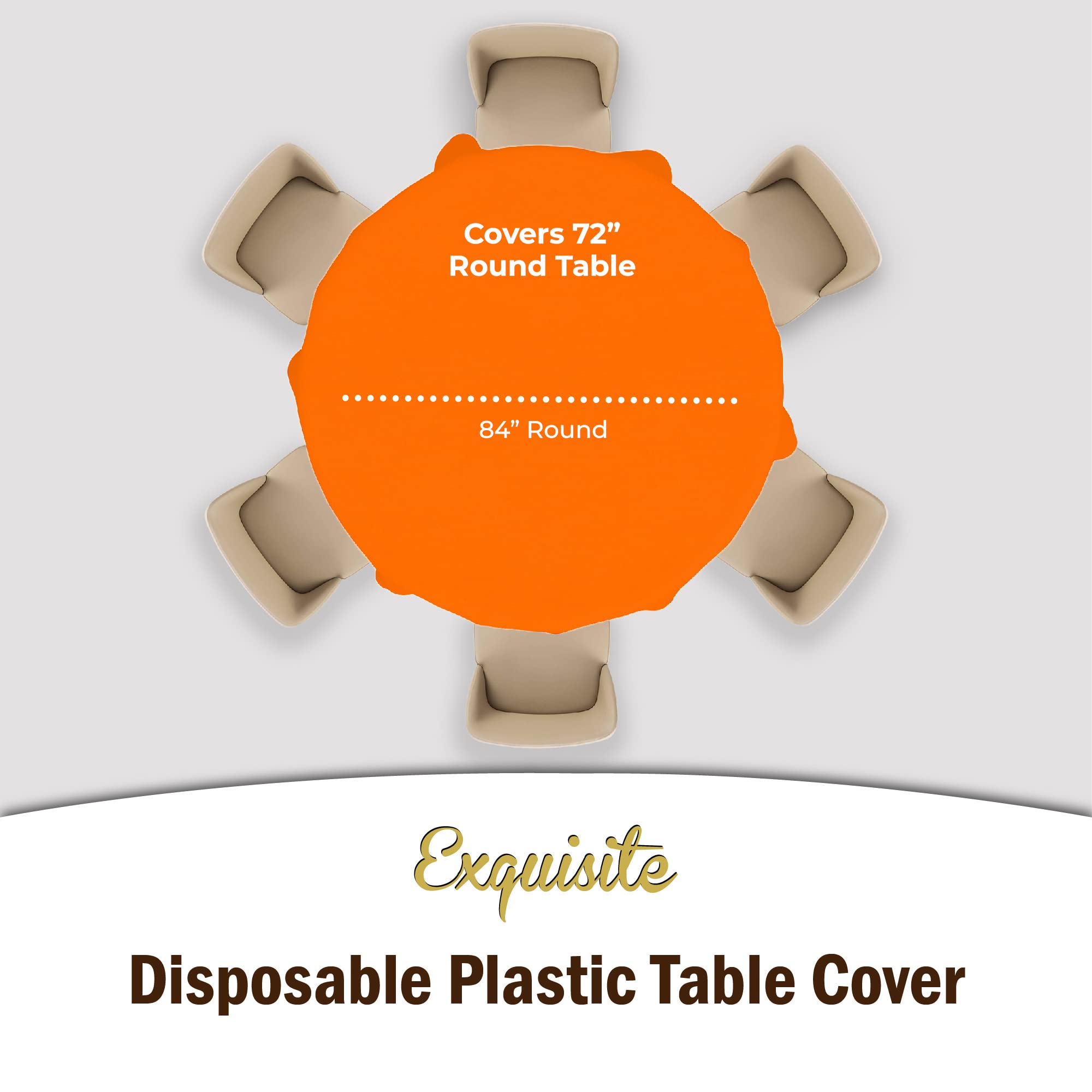 Premium Round Orange Plastic Table Covers | 6 Pack