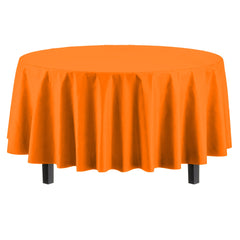 Premium Round Orange Plastic Table Covers | 12 Pack