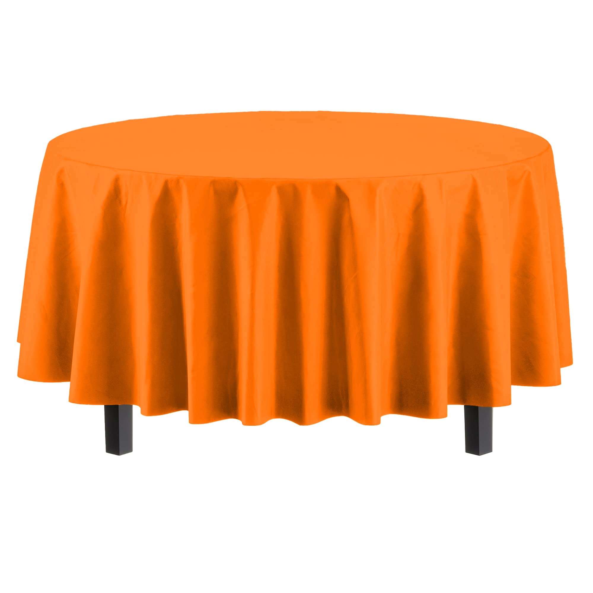 Premium Round Orange Plastic Table Covers | 6 Pack