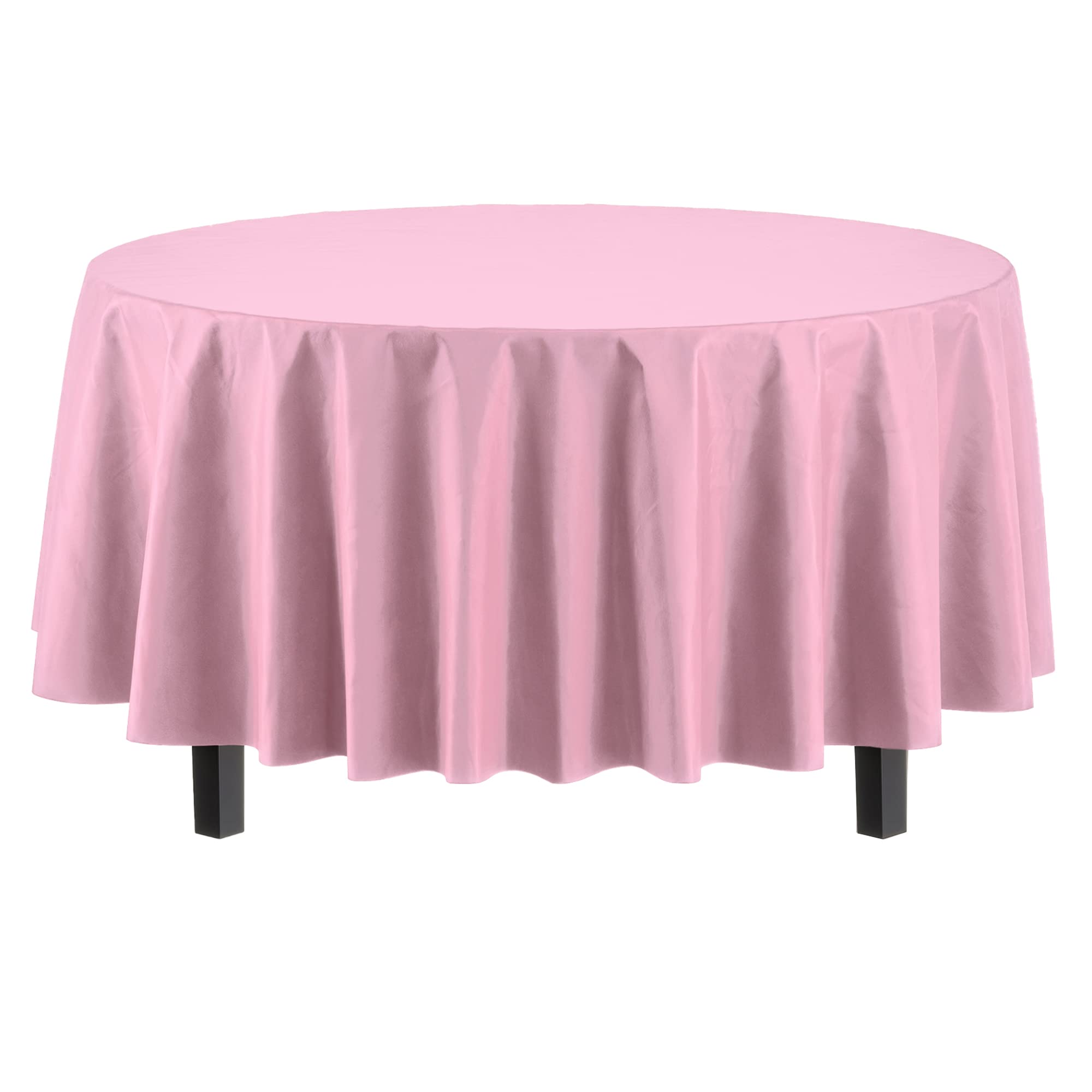 Premium Round Pink Plastic Table Covers | 6 Pack