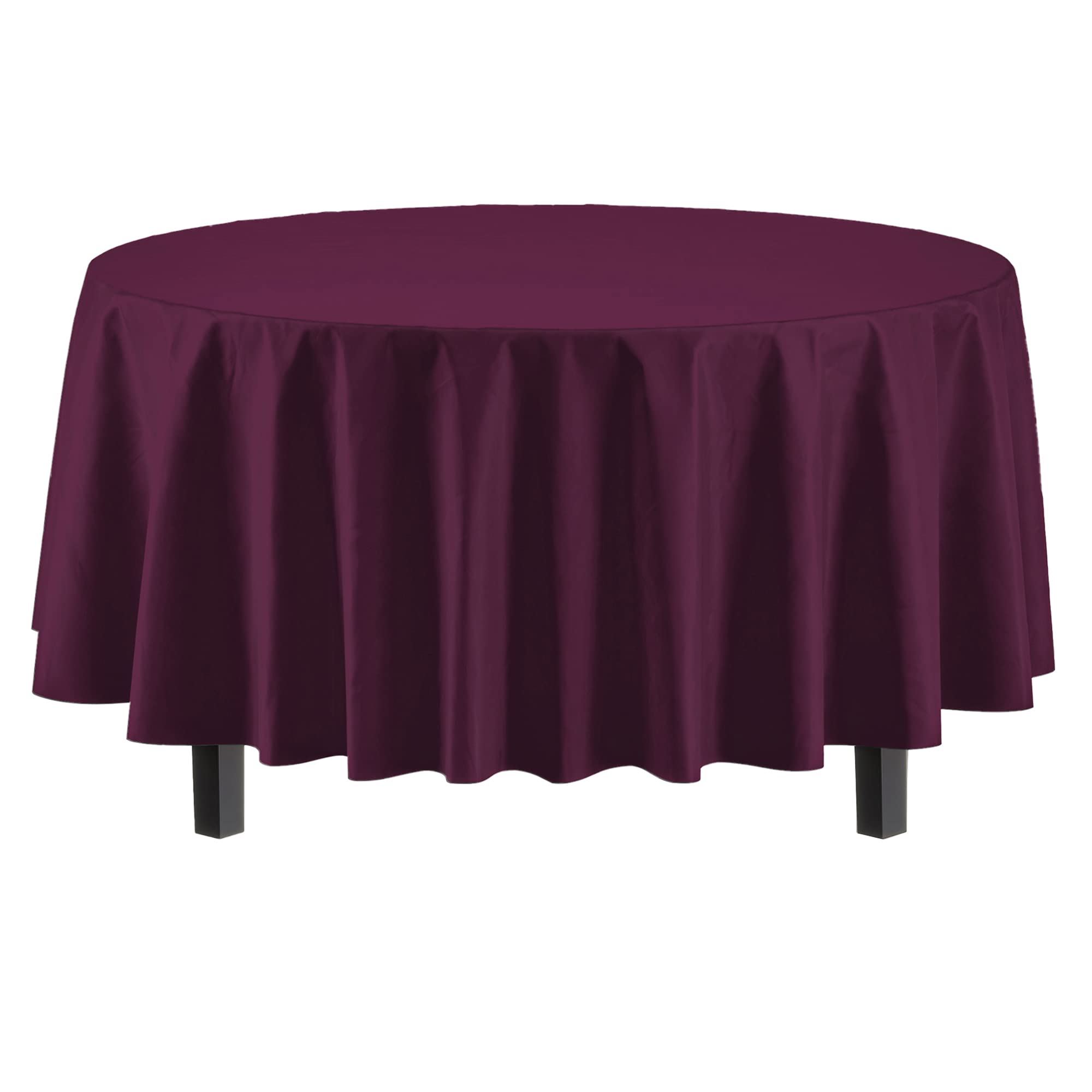 Premium Round Plum Plastic Table Covers | 6 Pack