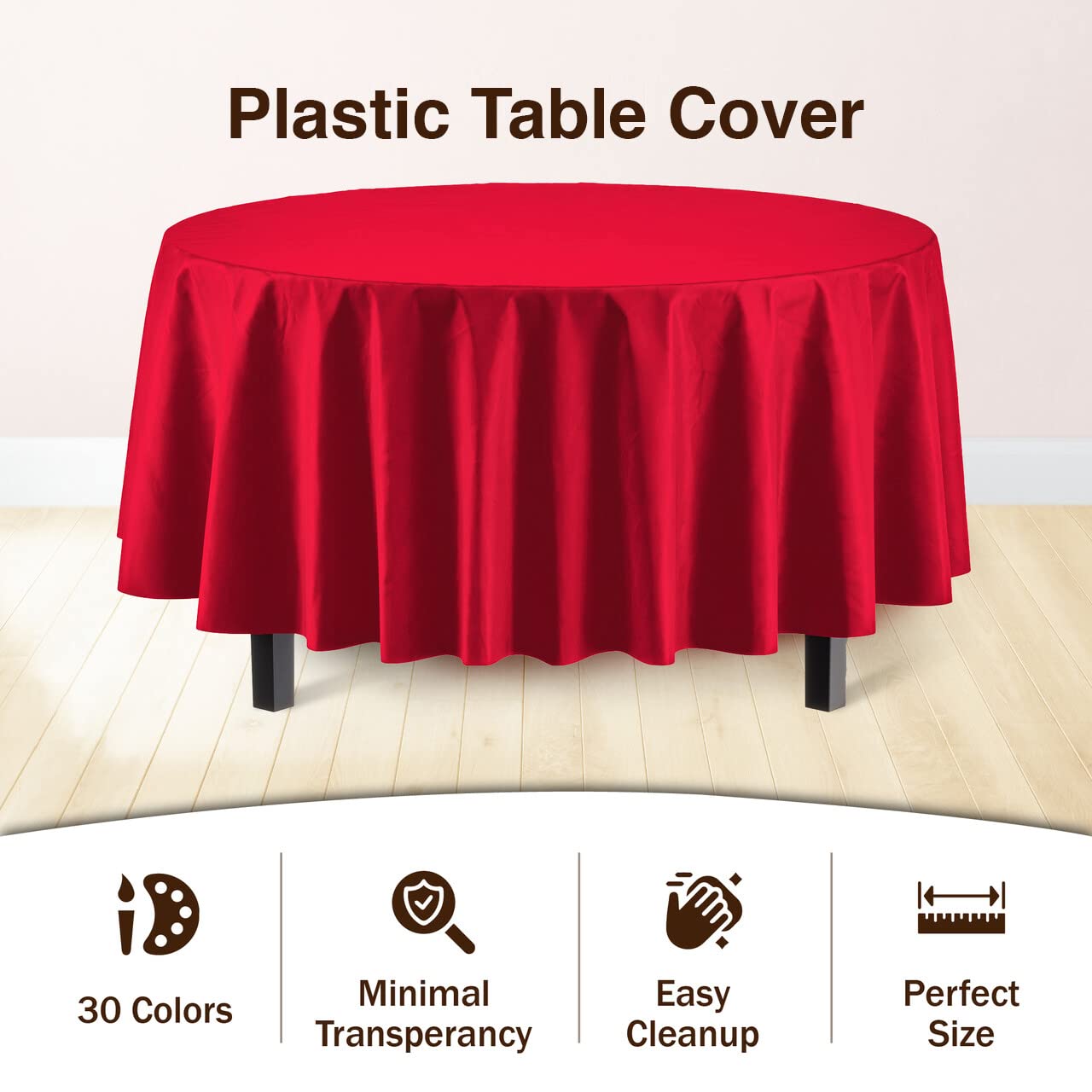 Premium Round Red Plastic Table Cover | Case of 96