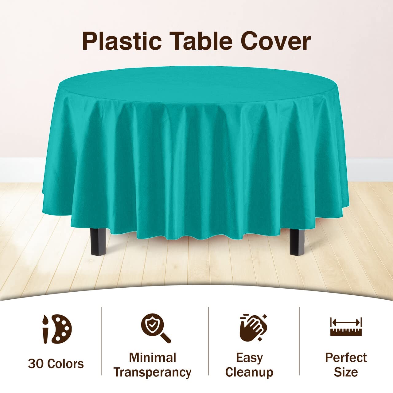 Premium Round Teal Plastic Table Covers | 6 Pack