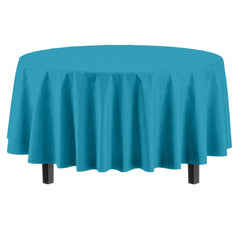 Premium Round Turquoise Plastic Table Covers | 12 Pack