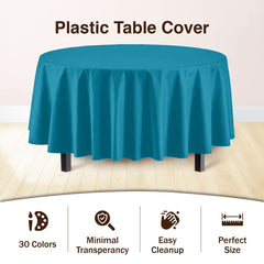 Premium Round Turquoise Plastic Table Covers | 6 Pack