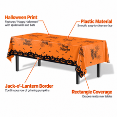Happy Halloween orange plastic table cover case of 96