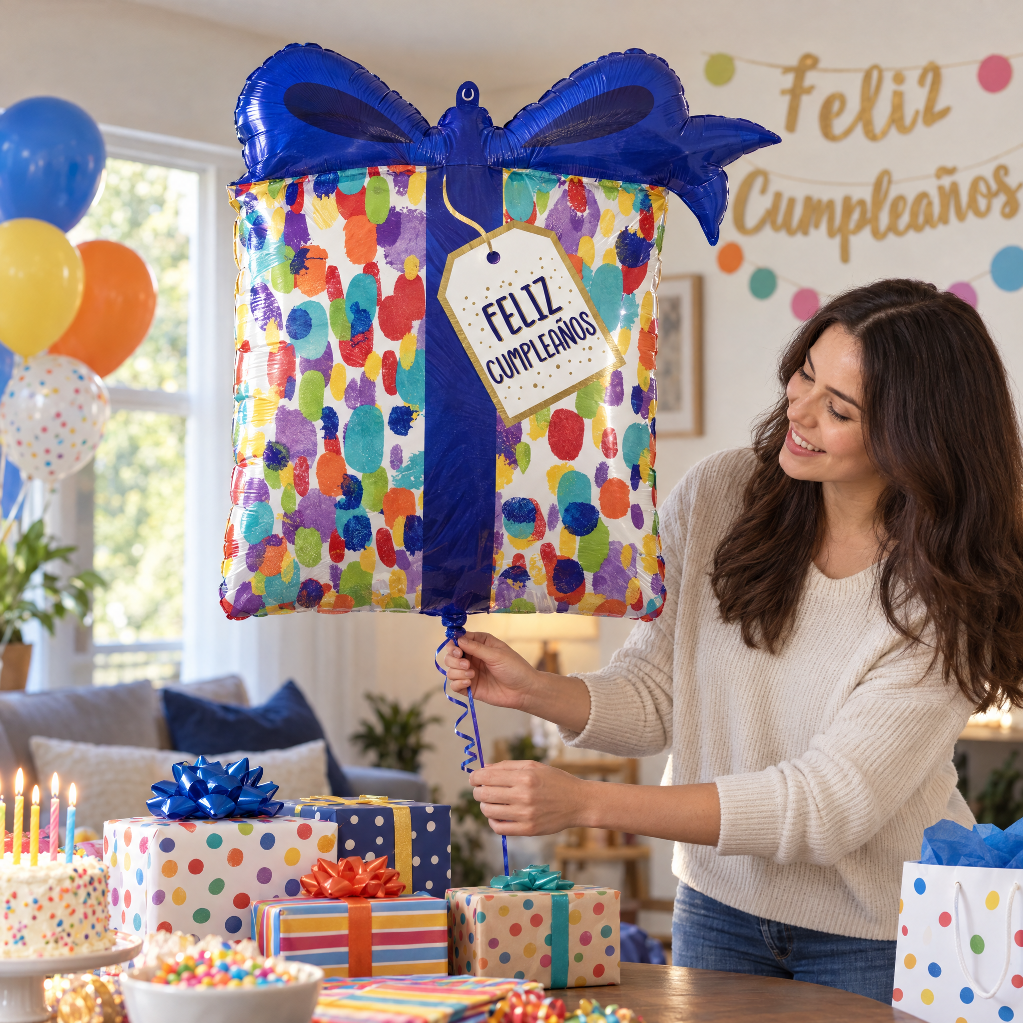 Polka Dot Celebration Birthday SuperShape Foil Balloon | 25" x 27"