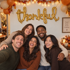 Thankful White & Gold Phrase Foil Balloon | 55" x 24"