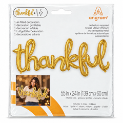 Thankful White & Gold Phrase Foil Balloon | 55" x 24"