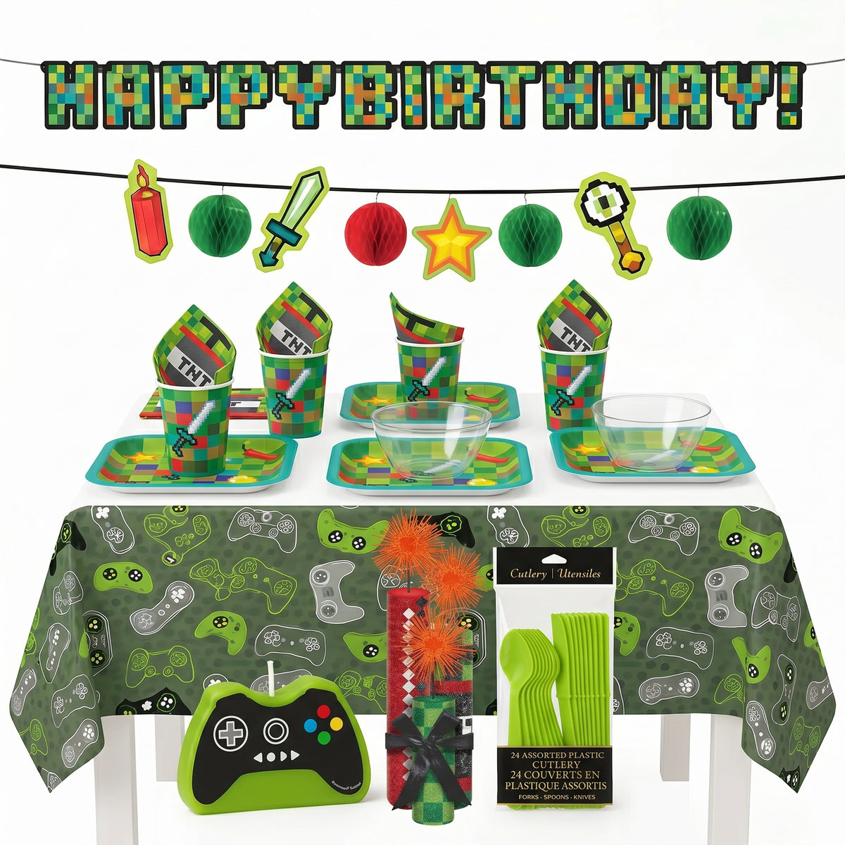 64 Pcs Pixel Party Kit - For 8 Guests