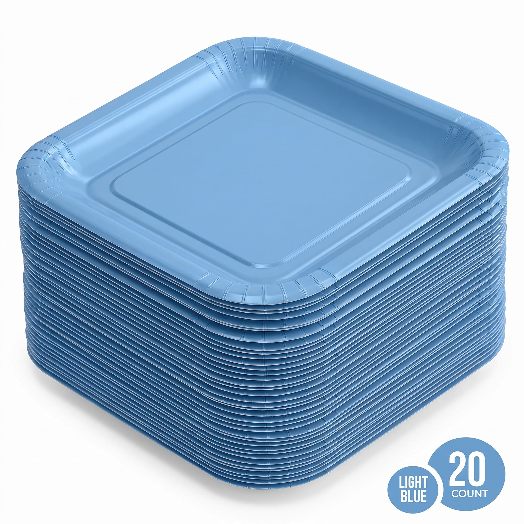 9 In. Light Blue Square Paper Plates - 20 Ct.