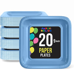 9 In. Light Blue Square Paper Plates - 20 Ct.