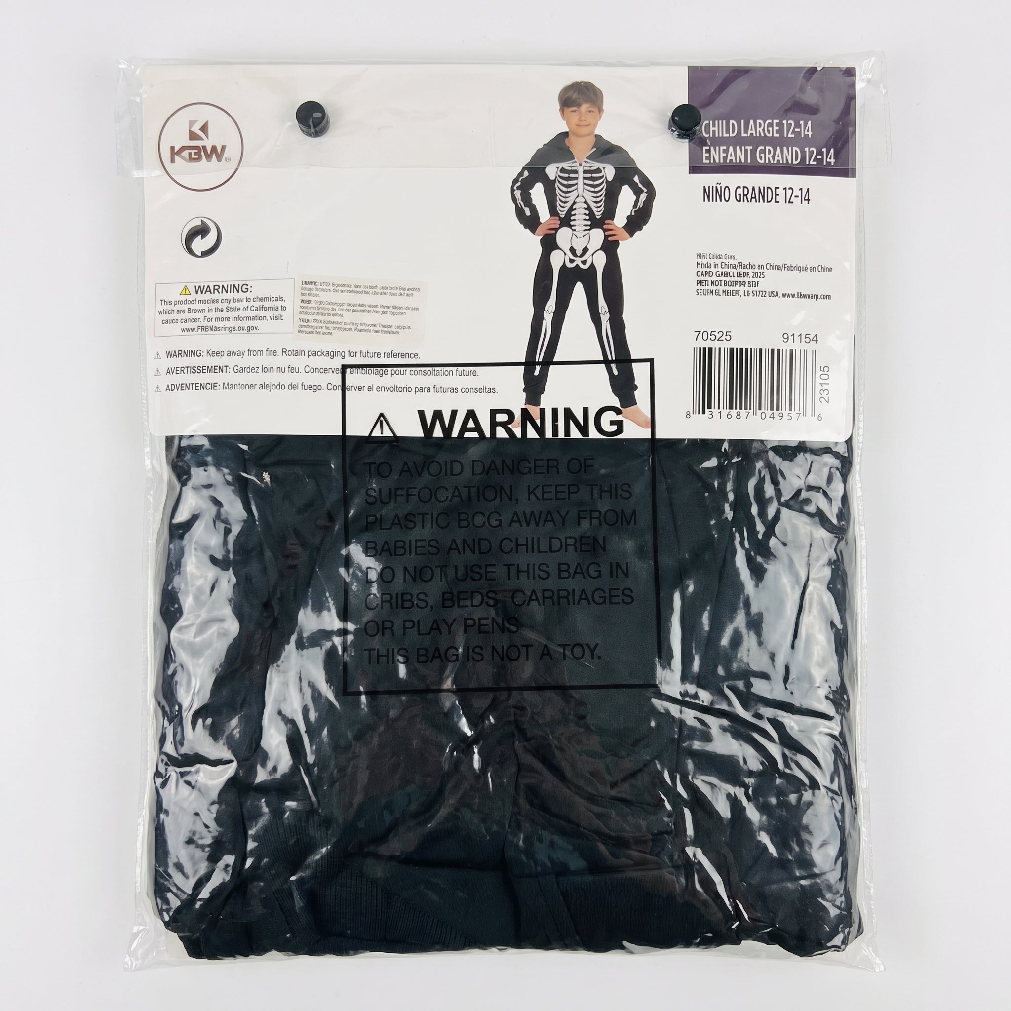 Boys' Skeleton Bodysuit with Hood - Child L (12-14)