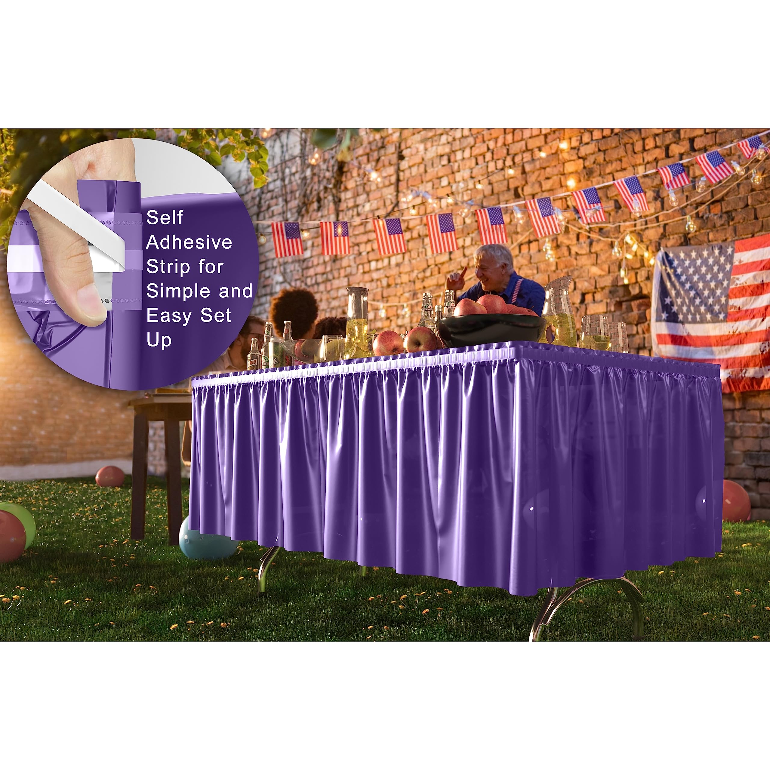 Purple Plastic Table Skirt | 6 Pack