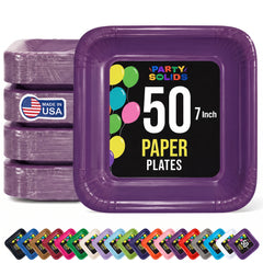 7 In. Purple Square Paper Plates - 50 Ct.