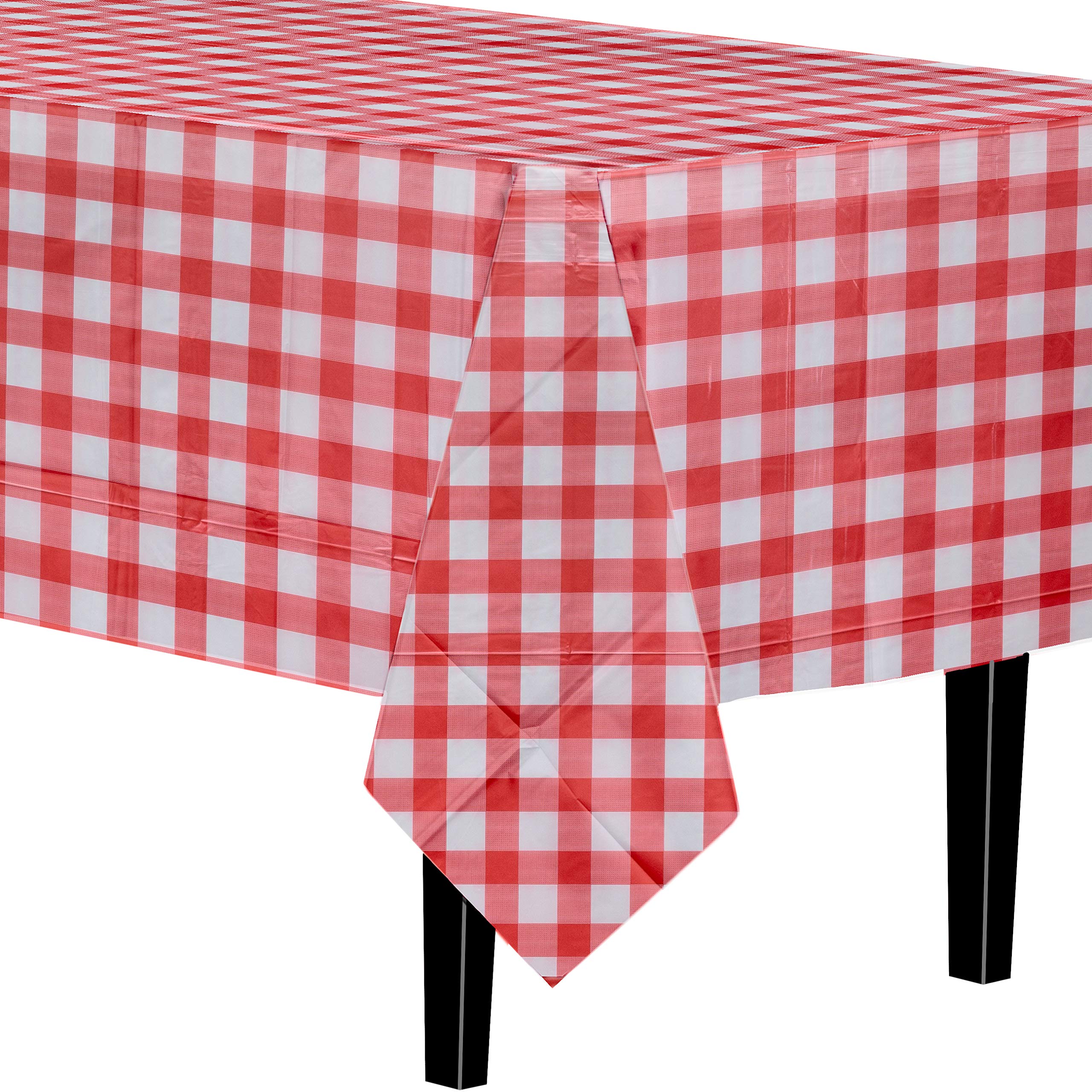 Red Gingham Plastic Table Covers | 12 Pack