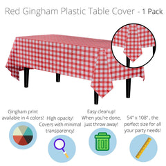 Red Gingham Plastic Table Covers | 12 Pack