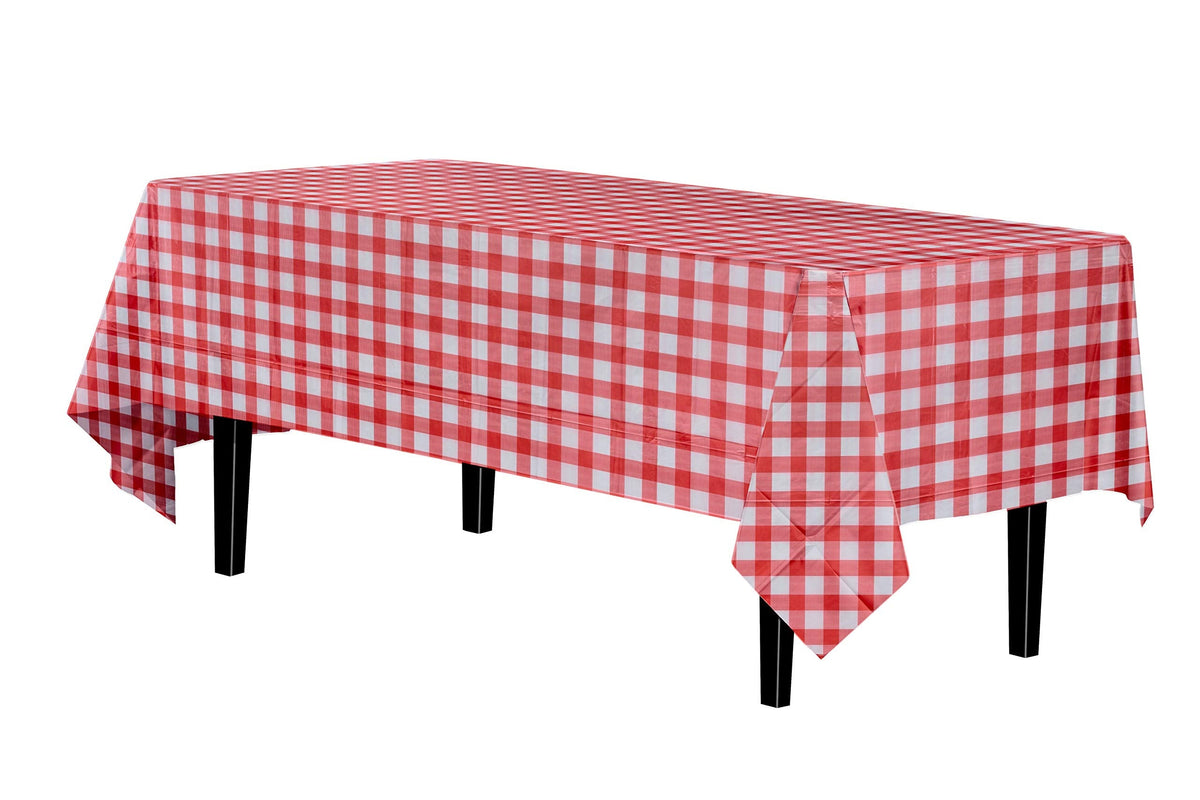 Red Gingham Plastic Table Covers | 12 Pack