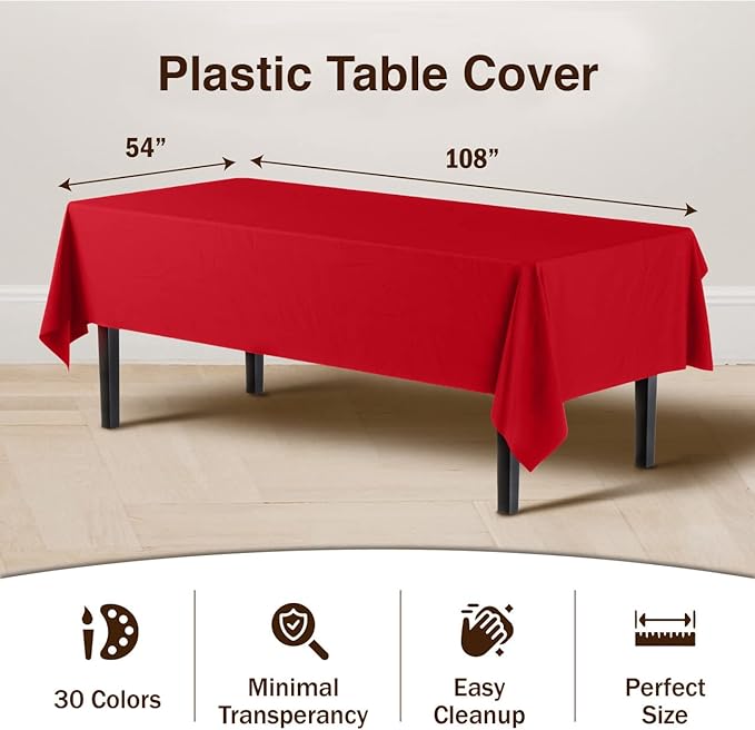 Premium Red Plastic Table Covers | 12 Pack