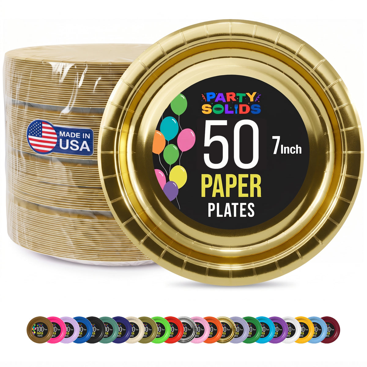 7 in. Reflective Gold Paper Plates | 50 Ct.