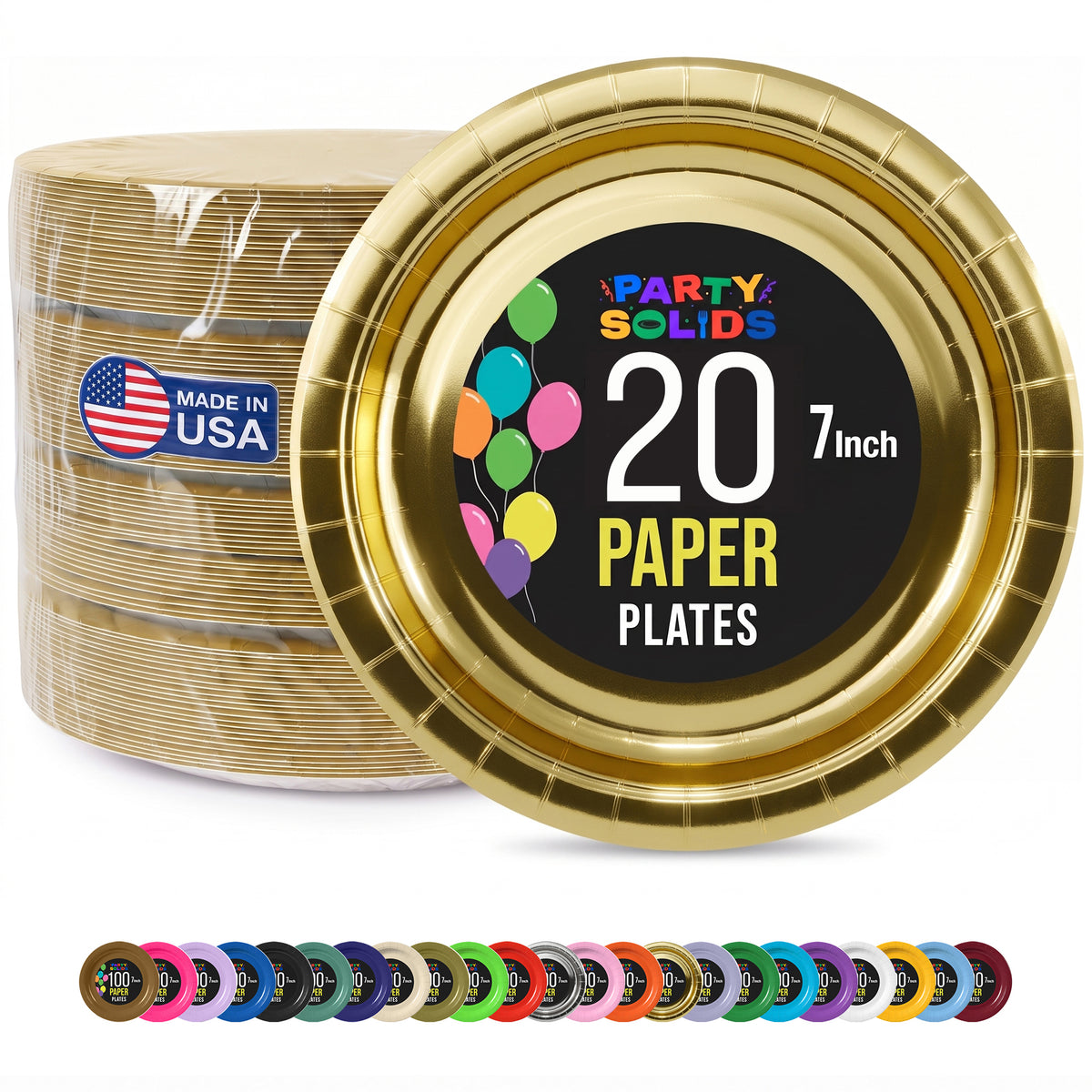 7 In. Reflective Gold Paper Plates - 20 Ct.