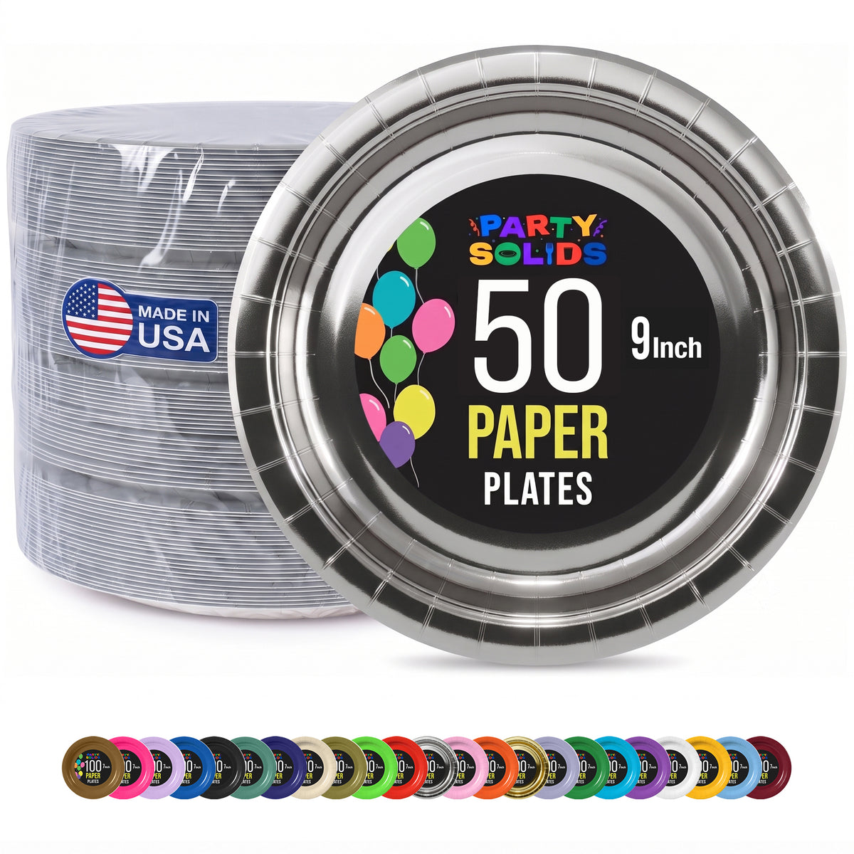 9 in. Reflective Silver Paper Plates | 50 Ct.