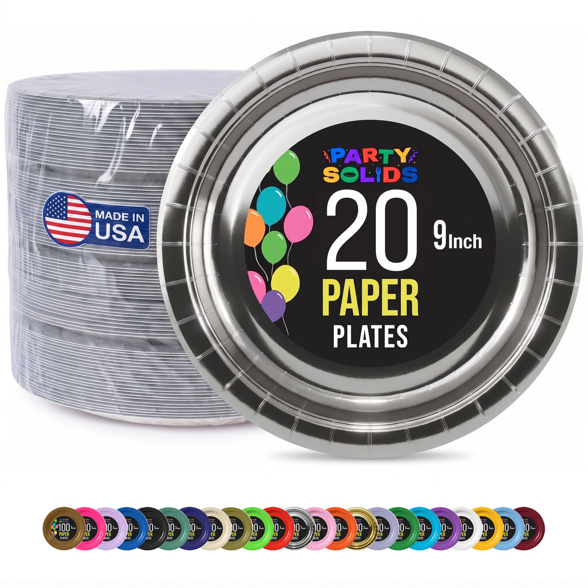 9 In. Reflective Silver Paper Plates - 20 Ct.
