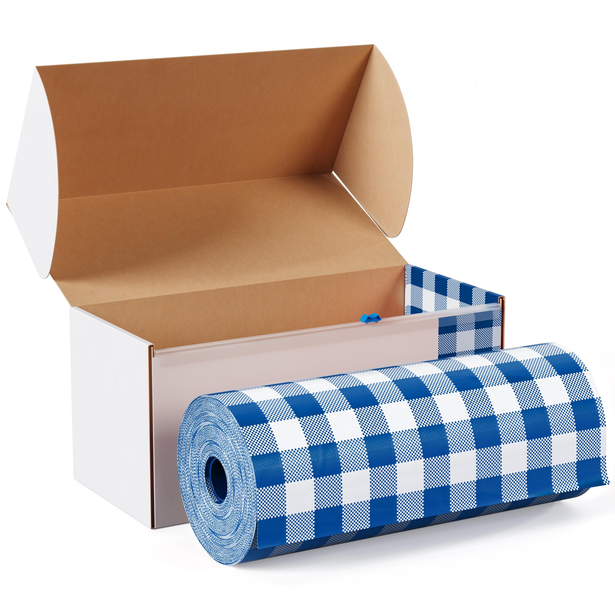 54 In. x 300 Ft. Cut to Size Plastic Table Cover | Blue Gingham