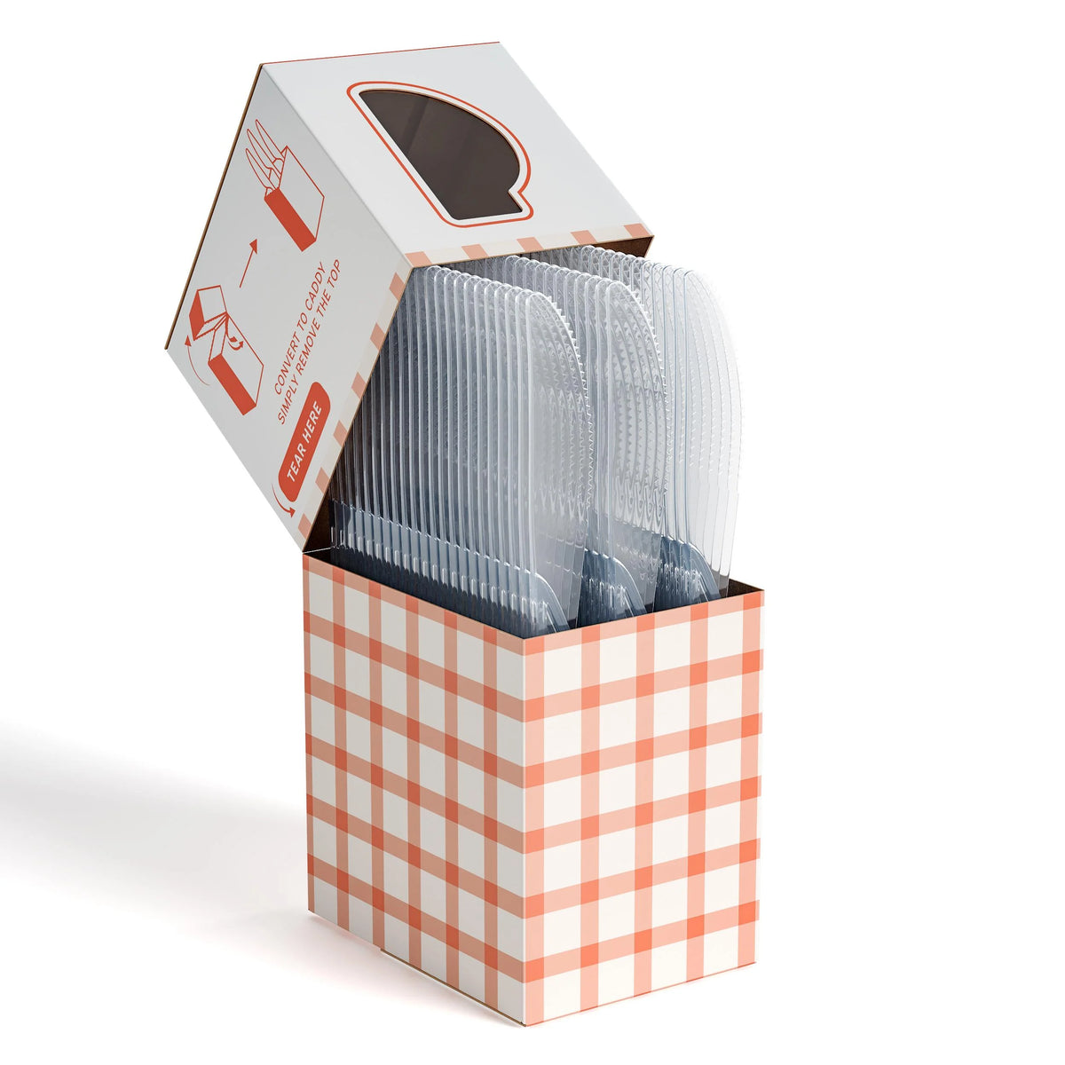 100 Clear Knives + Caddy, Gingham