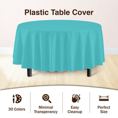 Premium Round Aqua Blue Plastic Table Covers | 6 Pack