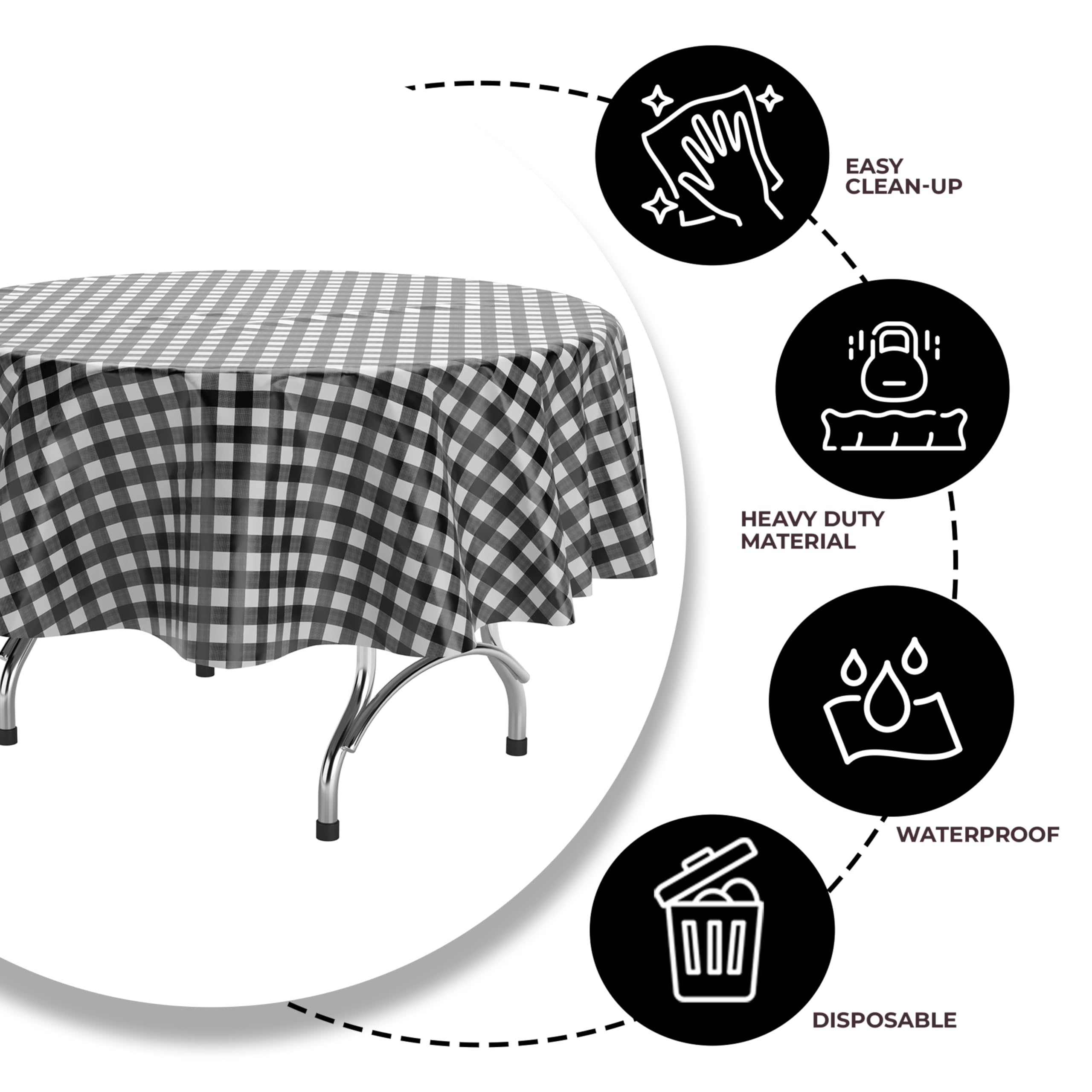 Round Black Gingham Table Cover