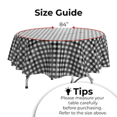 Round Black Gingham Plastic Table Covers | 12 Pack