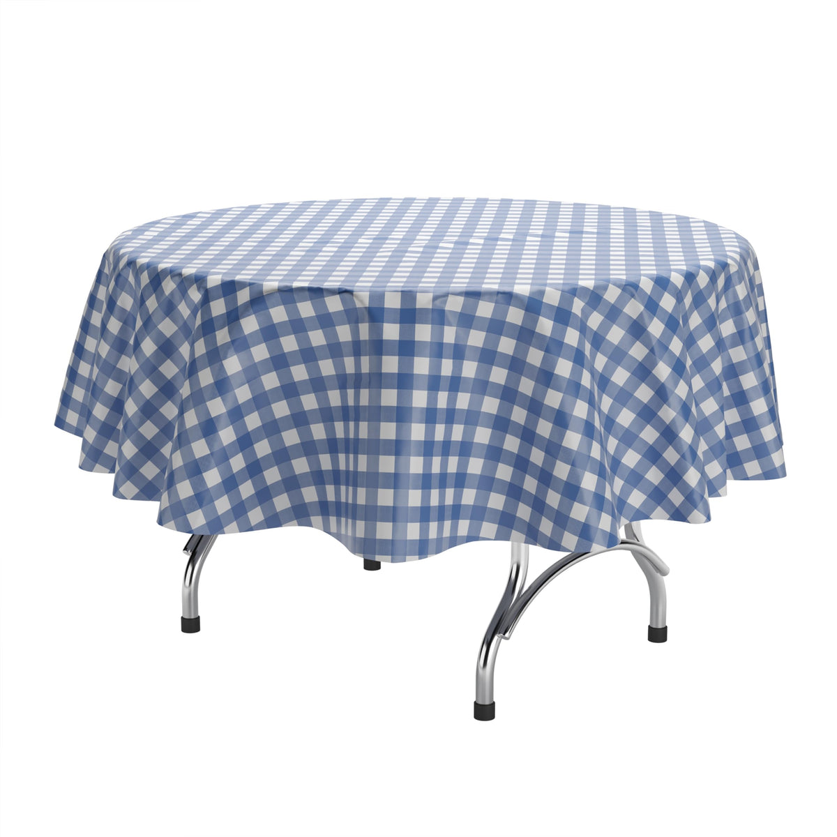 Round Blue Gingham Plastic Table Covers | 6 Pack