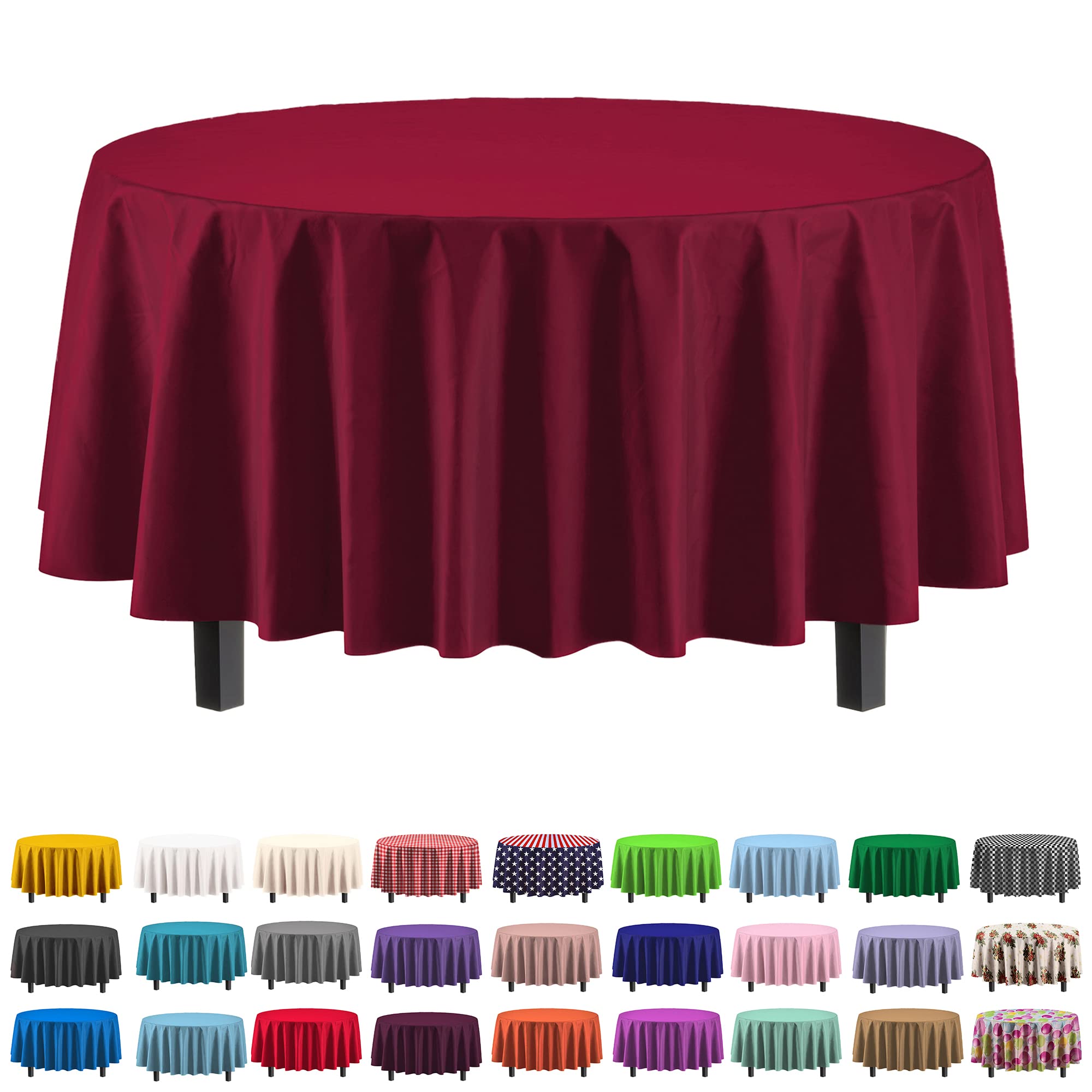 Round Burgundy Plastic Table Cover | Case of 48