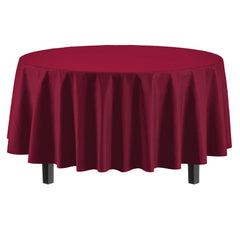 Round Burgundy Plastic Table Covers | 12 Pack