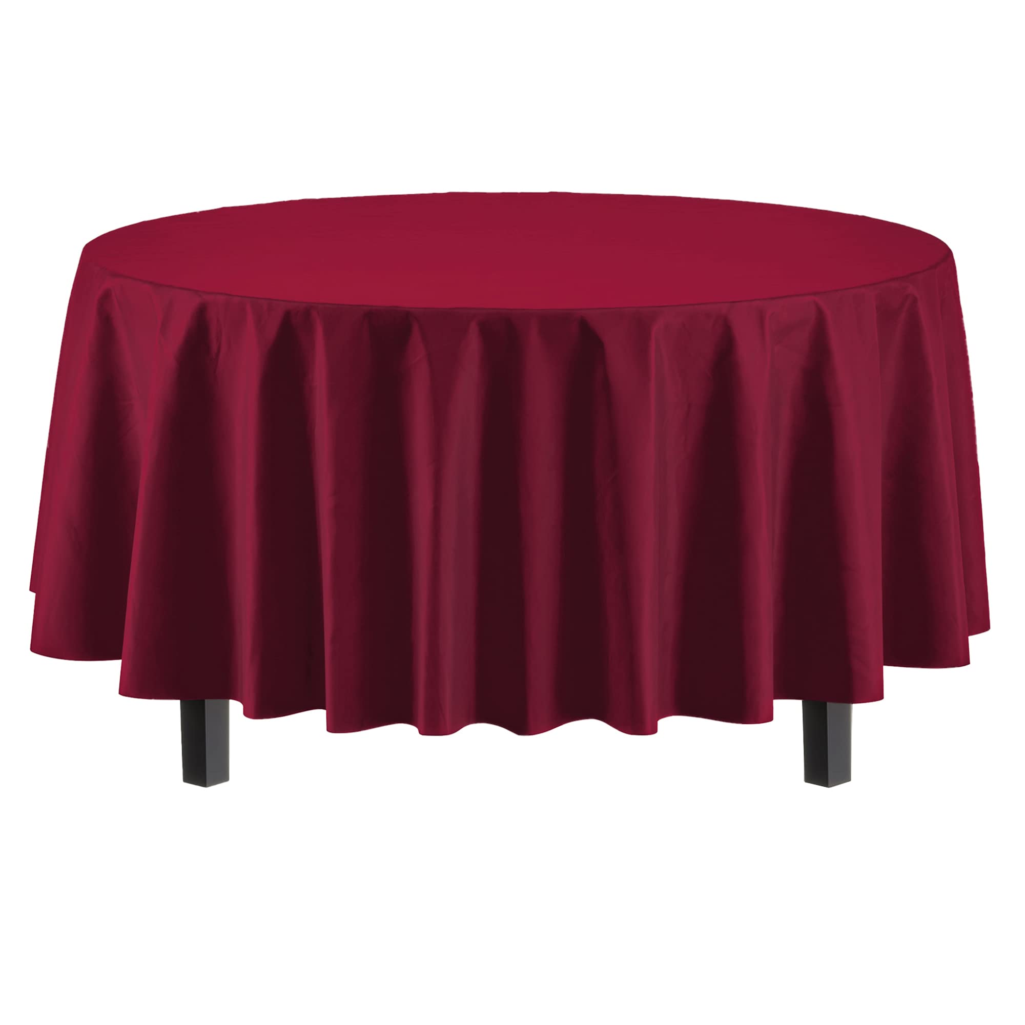 Round Burgundy Plastic Table Covers | 6 Pack