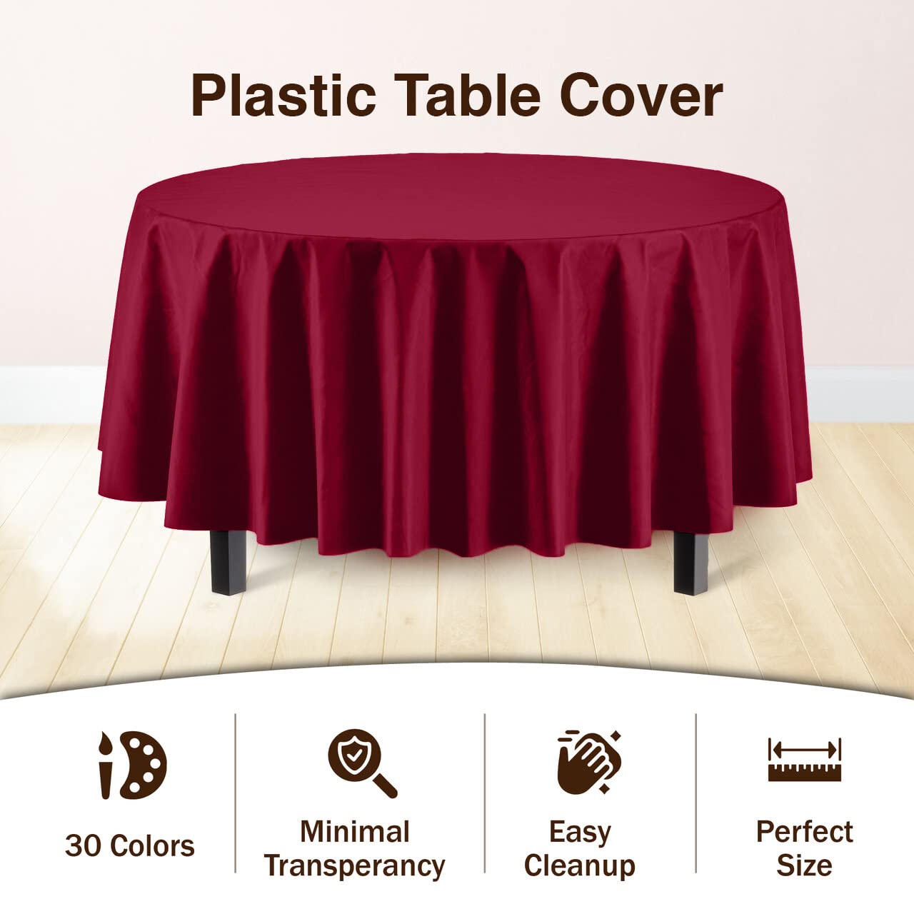 Round Burgundy Plastic Table Covers | 6 Pack