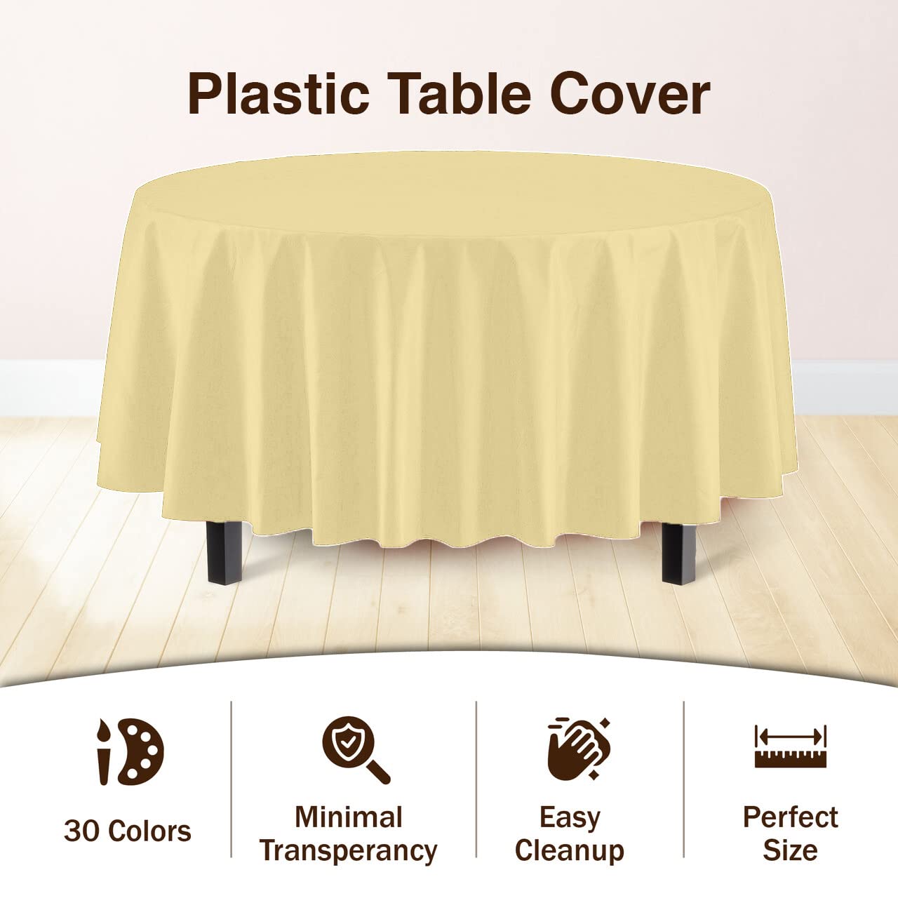 Round Light Yellow Plastic Table Covers | 6 Pack