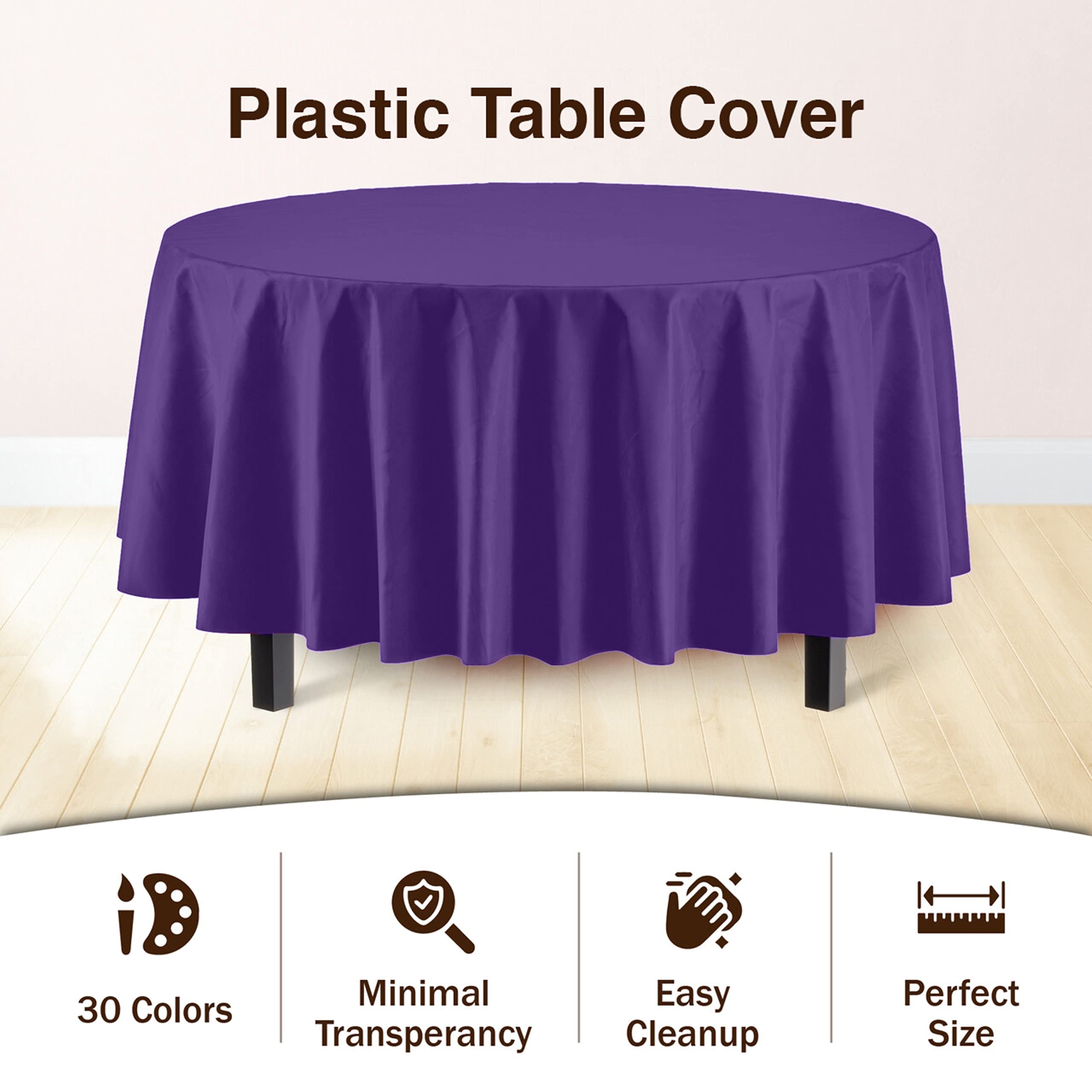 Round Purple Plastic Table Covers | 12 Pack