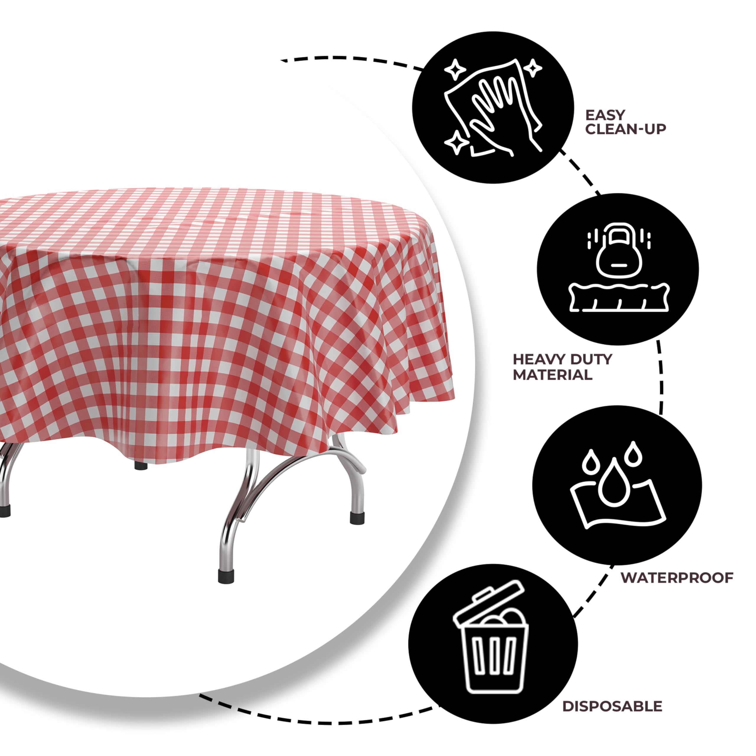 Round Red Gingham Plastic Table Covers | 6 Pack